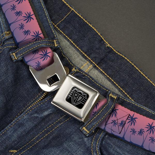 Buckle-Down BD Wings Logo CLOSE-UP Black/Silver Seatbelt Belt - Palm Treeline Silhouette Pink Fade/Purple Webbing