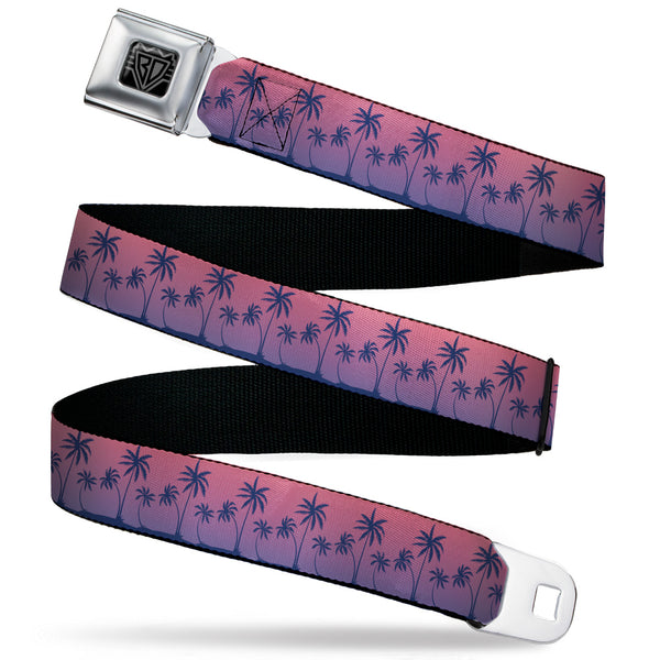 Buckle-Down BD Wings Logo CLOSE-UP Black/Silver Seatbelt Belt - Palm Treeline Silhouette Pink Fade/Purple Webbing