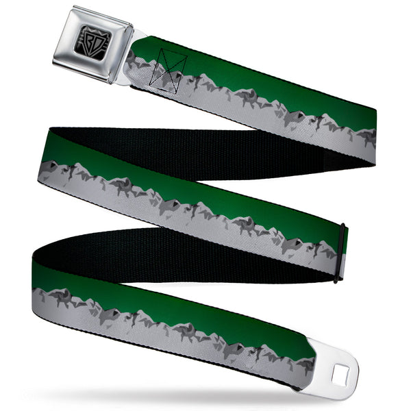 Buckle-Down BD Wings Logo CLOSE-UP Black/Silver Seatbelt Belt - Colorado Mountains Green/Grays Webbing