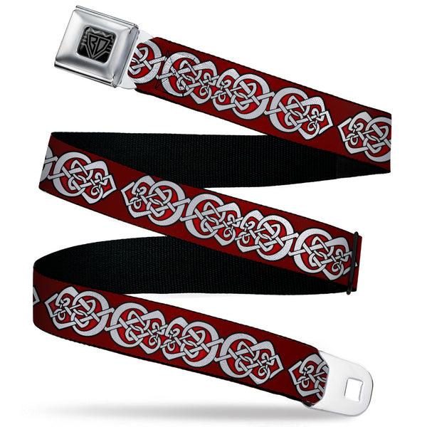 Buckle-Down BD Wings Logo CLOSE-UP Black/Silver Seatbelt Belt - Celtic Knot5 Reds/Black/White Webbing
