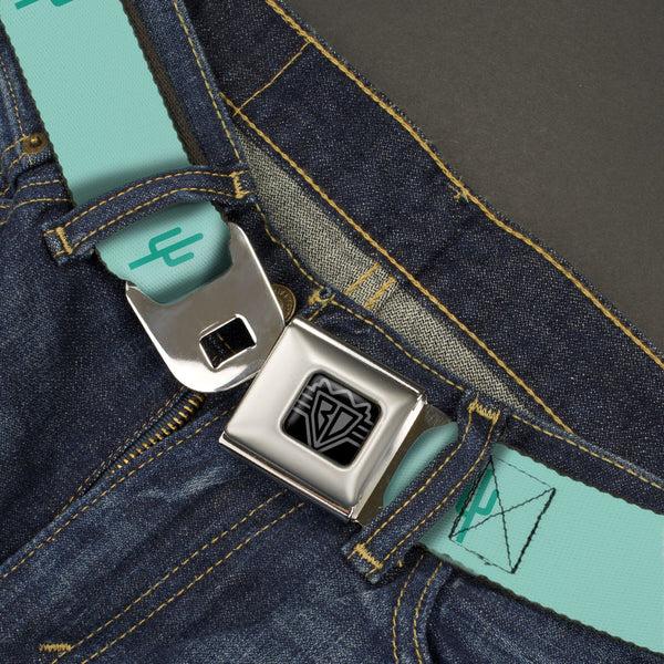 Buckle-Down BD Wings Logo CLOSE-UP Black/Silver Seatbelt Belt - Cacti1 Aqua Blues Webbing