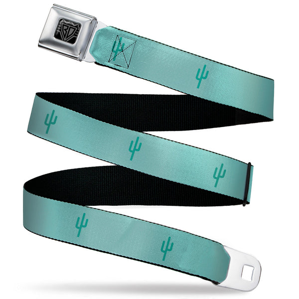 Buckle-Down BD Wings Logo CLOSE-UP Black/Silver Seatbelt Belt - Cacti1 Aqua Blues Webbing