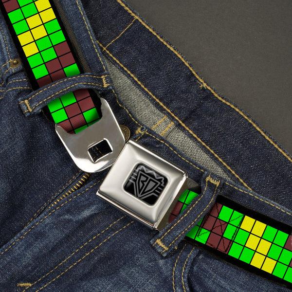 Buckle-Down BD Wings Logo CLOSE-UP Black/Silver Seatbelt Belt - 8-Bit Pixel Step Stripe Black/Brown/Green/Yellow Webbing