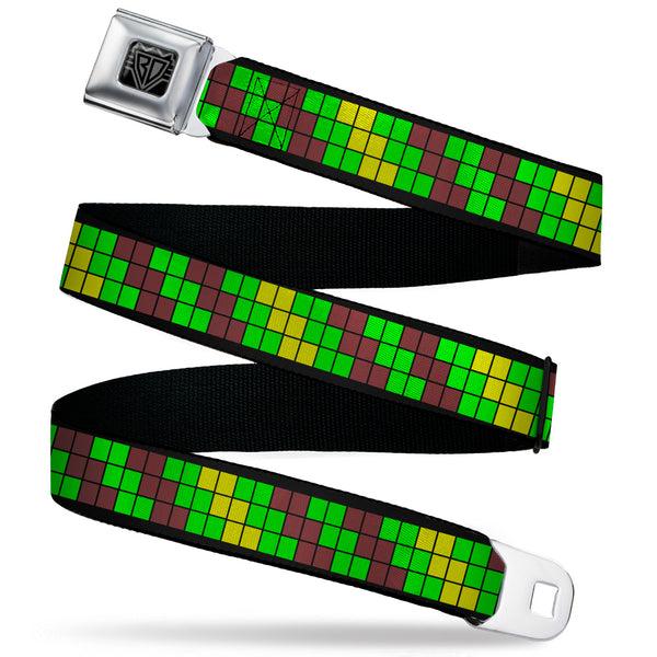 Buckle-Down BD Wings Logo CLOSE-UP Black/Silver Seatbelt Belt - 8-Bit Pixel Step Stripe Black/Brown/Green/Yellow Webbing