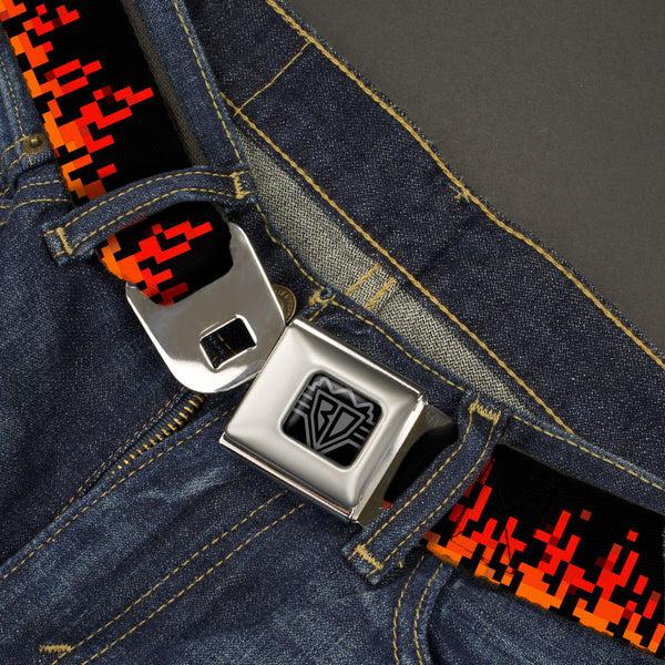 Buckle-Down BD Wings Logo CLOSE-UP Black/Silver Seatbelt Belt - 8-Bit Pixel Flames Black/Oranges/Reds Webbing