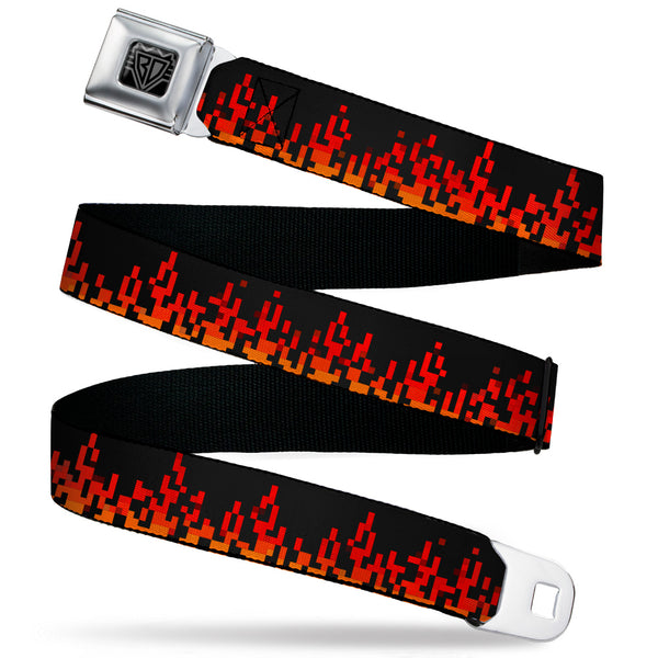 Buckle-Down BD Wings Logo CLOSE-UP Black/Silver Seatbelt Belt - 8-Bit Pixel Flames Black/Oranges/Reds Webbing