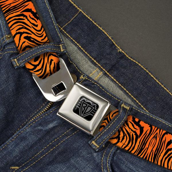 Buckle-Down BD Wings Logo CLOSE-UP Black/Silver Seatbelt Belt - Tiger2 Orange/Black Webbing
