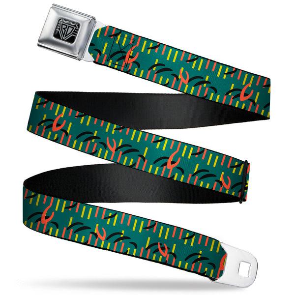 Buckle-Down BD Wings Logo CLOSE-UP Black/Silver Seatbelt Belt - MCO Orlando International Airport Carpet Teal/Orange/Yellow/Black Webbing