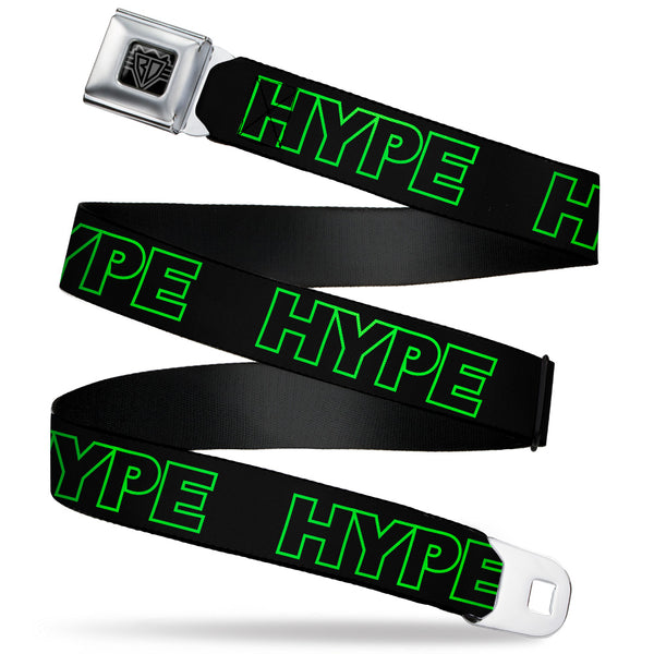 Buckle-Down BD Wings Logo CLOSE-UP Black/Silver Seatbelt Belt - HYPE Outline Black/Neon Green Webbing