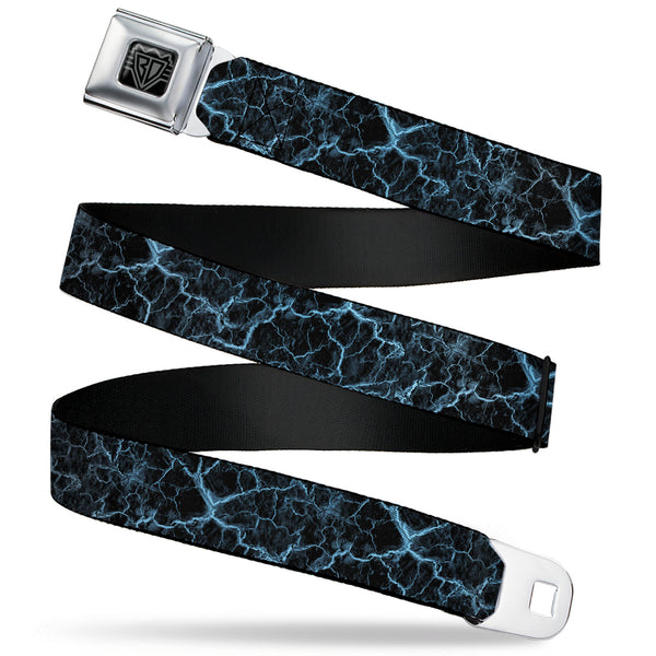 Buckle-Down BD Wings Logo CLOSE-UP Black/Silver Seatbelt Belt - Marble Black/Baby Blue Webbing