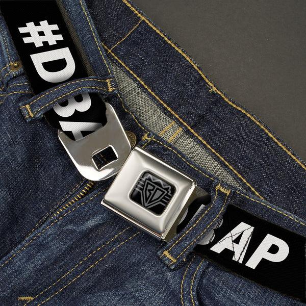Buckle-Down BD Wings Logo CLOSE-UP Black/Silver Seatbelt Belt - #DBAP Hash Tag Text Black/White Webbing