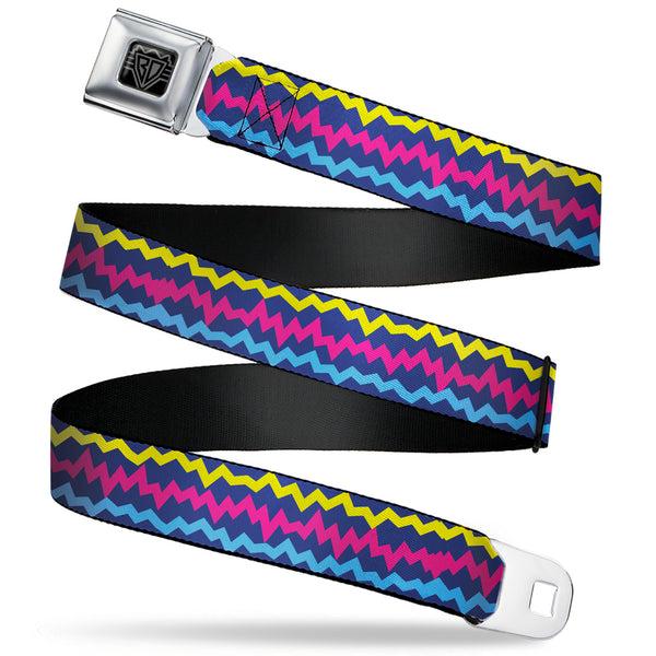 Buckle-Down BD Wings Logo CLOSE-UP Black/Silver Seatbelt Belt - Scribble Zig Zag Stripe Navy/Multi Color Webbing