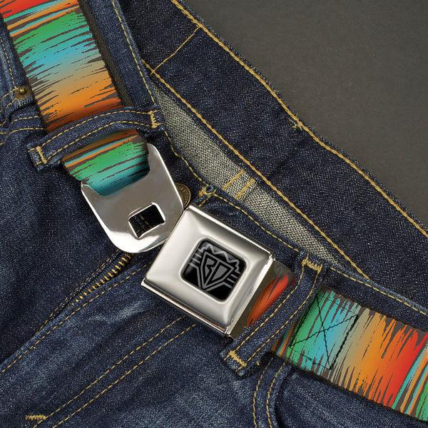 Buckle-Down BD Wings Logo CLOSE-UP Black/Silver Seatbelt Belt - Scribble Zarape Fade Brown/Multi Color Webbing