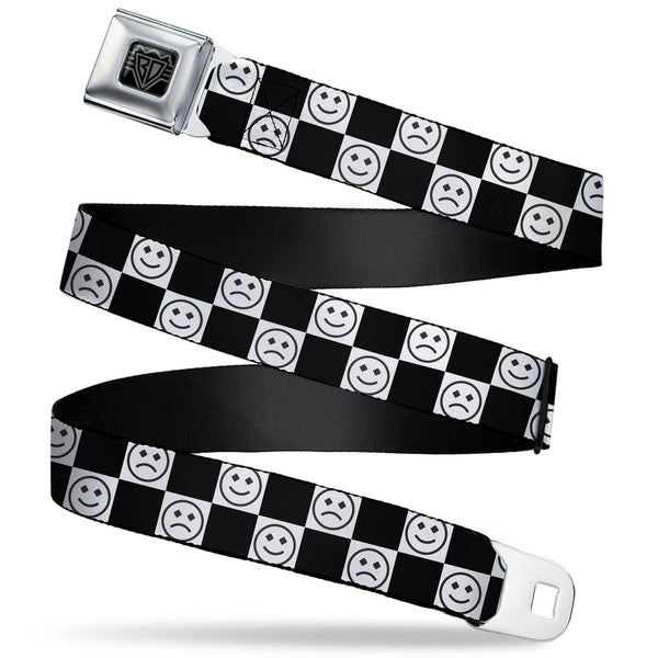 Buckle-Down BD Wings Logo CLOSE-UP Black/Silver Seatbelt Belt - Smiley Sad Face Checker Black/White Webbing