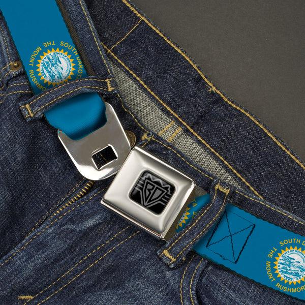 Buckle-Down BD Wings Logo CLOSE-UP Black/Silver Seatbelt Belt - South Dakota Flags2 Webbing