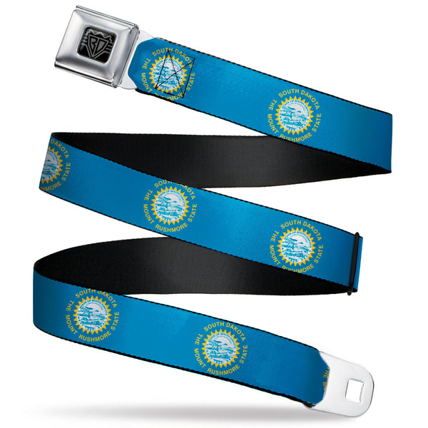 Buckle-Down BD Wings Logo CLOSE-UP Black/Silver Seatbelt Belt - South Dakota Flags2 Webbing