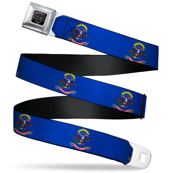 Buckle-Down BD Wings Logo CLOSE-UP Black/Silver Seatbelt Belt - North Dakota Flags2 Webbing
