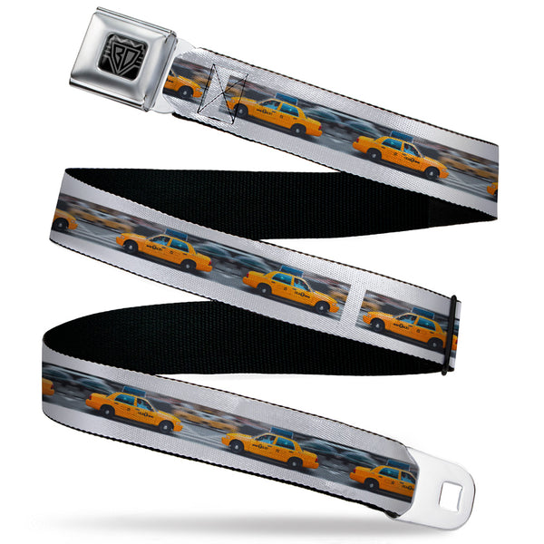Buckle-Down BD Wings Logo CLOSE-UP Black/Silver Seatbelt Belt - Vivid NYC Taxi Cab Street Scene Webbing