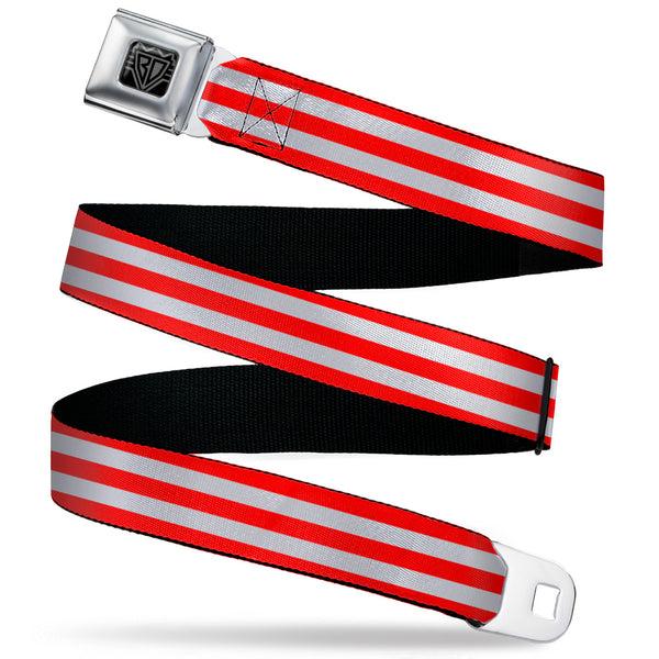 Buckle-Down BD Wings Logo CLOSE-UP Black/Silver Seatbelt Belt - Triple Stripe White/Red Webbing