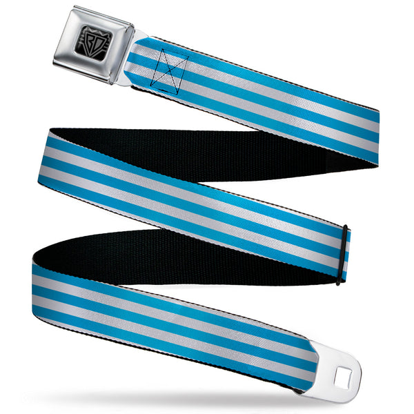 Buckle-Down BD Wings Logo CLOSE-UP Black/Silver Seatbelt Belt - Triple Stripe White/Blue Webbing