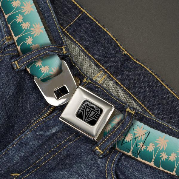 Buckle-Down BD Wings Logo CLOSE-UP Black/Silver Seatbelt Belt - Track Weave Turquoise Blues/Black Webbing