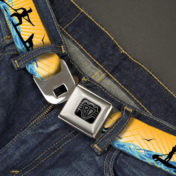 Buckle-Down BD Wings Logo CLOSE-UP Black/Silver Seatbelt Belt - SUP W/Dog Yellows/Blues/Black Webbing
