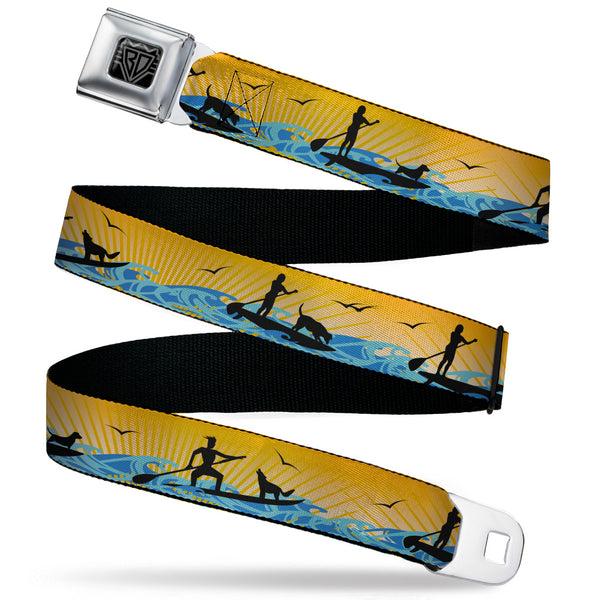 Buckle-Down BD Wings Logo CLOSE-UP Black/Silver Seatbelt Belt - SUP w/Dog Yellows/Blues/Black Webbing