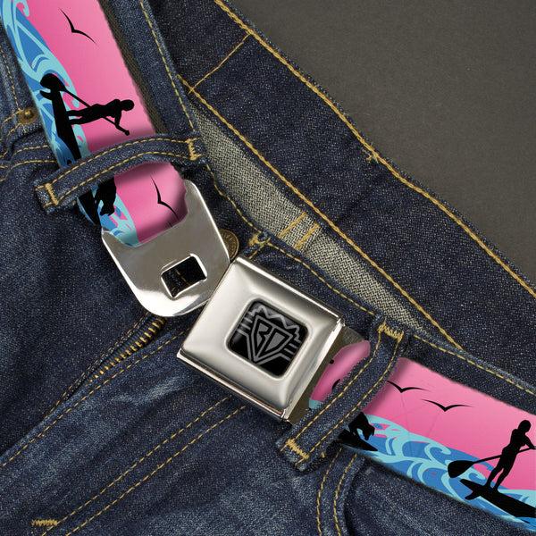 Buckle-Down BD Wings Logo CLOSE-UP Black/Silver Seatbelt Belt - SUP W/Dog Pink/Blues/Black Webbing