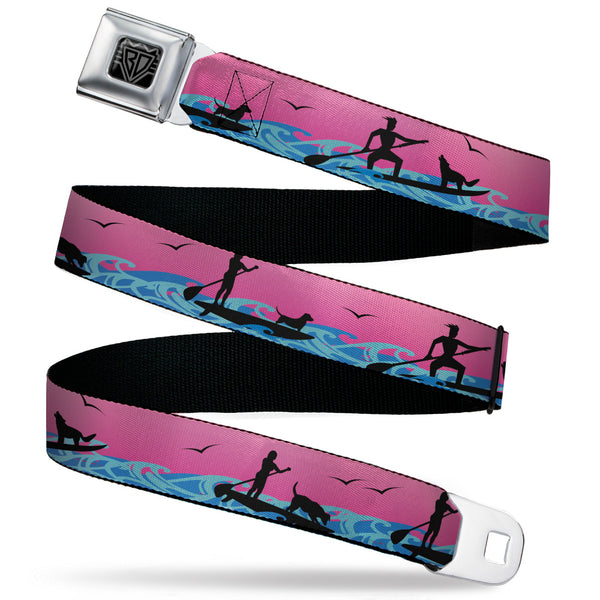 Buckle-Down BD Wings Logo CLOSE-UP Black/Silver Seatbelt Belt - SUP w/Dog Pink/Blues/Black Webbing