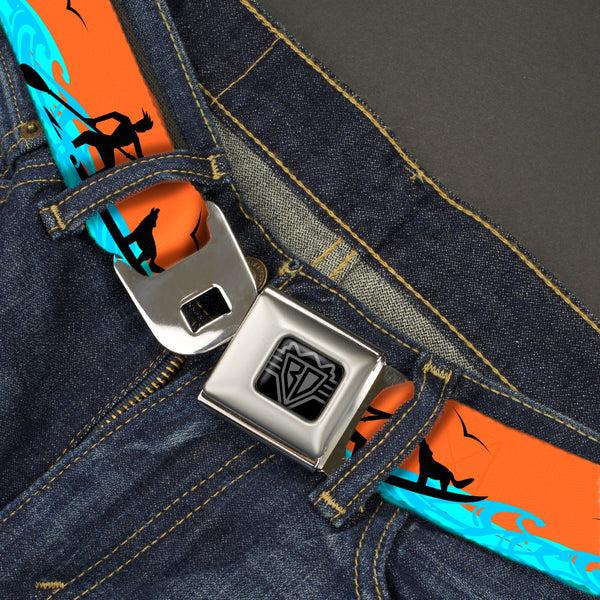 Buckle-Down BD Wings Logo CLOSE-UP Black/Silver Seatbelt Belt - SUP W/Dog Neon Orange/Blues/Black Webbing
