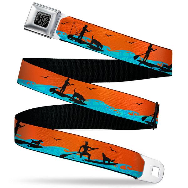 Buckle-Down BD Wings Logo CLOSE-UP Black/Silver Seatbelt Belt - SUP w/Dog Neon Orange/Blues/Black Webbing