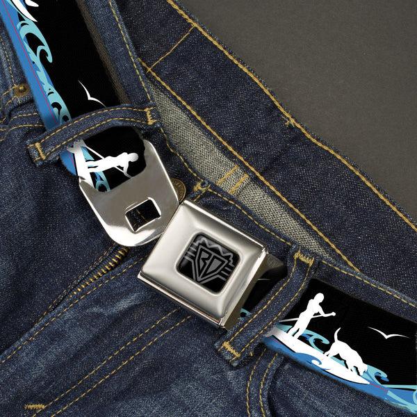 Buckle-Down BD Wings Logo CLOSE-UP Black/Silver Seatbelt Belt - SUP W/Dog Black/Blues/White Webbing