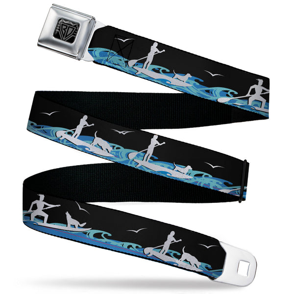 Buckle-Down BD Wings Logo CLOSE-UP Black/Silver Seatbelt Belt - SUP w/Dog Black/Blues/White Webbing