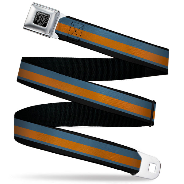 Buckle-Down BD Wings Logo CLOSE-UP Black/Silver Seatbelt Belt - Stripes Black/Steel Blue/Orange Webbing