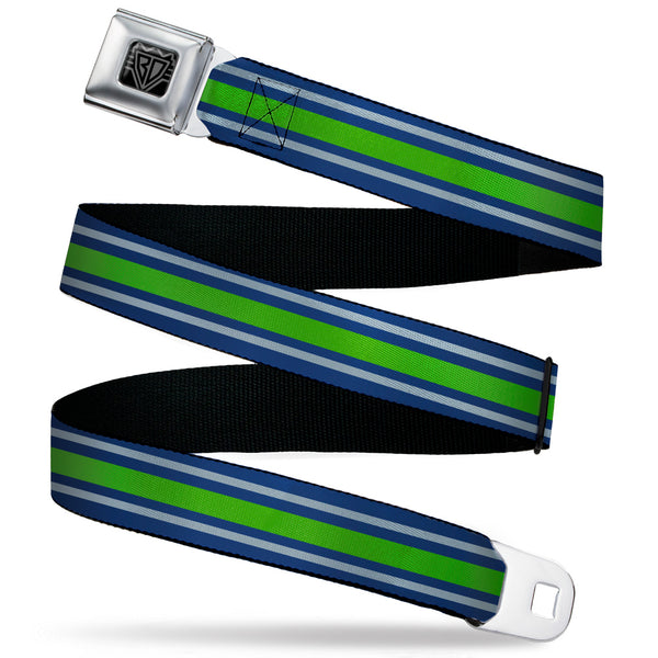 Buckle-Down BD Wings Logo CLOSE-UP Black/Silver Seatbelt Belt - Stripe2 Navy/Gray/Green Webbing