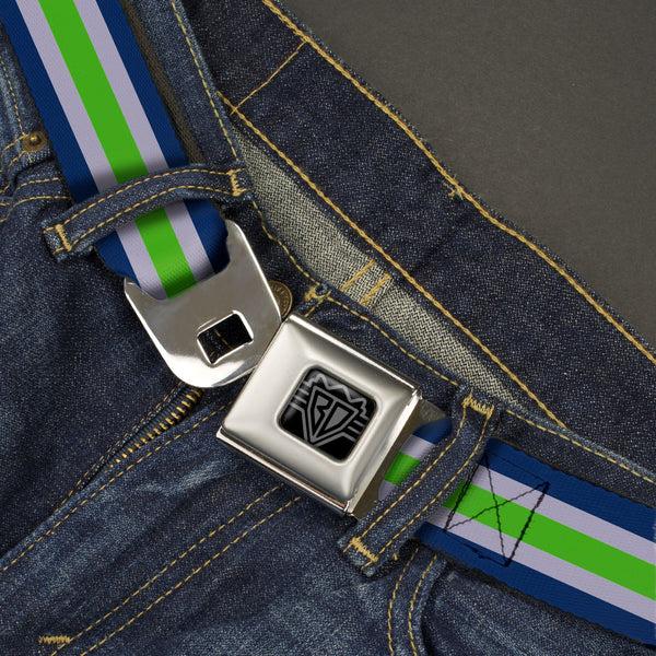 Buckle-Down BD Wings Logo CLOSE-UP Black/Silver Seatbelt Belt - Stripe Navy/Gray/Green Webbing