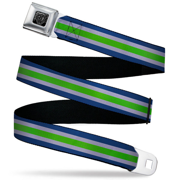 Buckle-Down BD Wings Logo CLOSE-UP Black/Silver Seatbelt Belt - Stripe Navy/Gray/Green Webbing