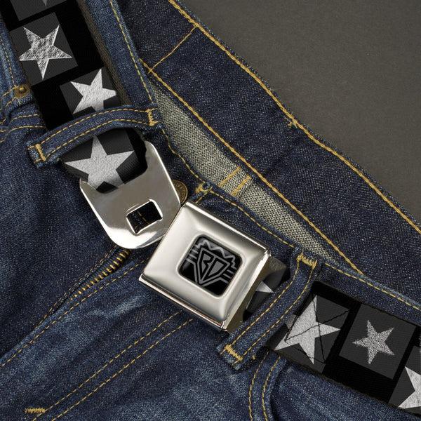 Buckle-Down BD Wings Logo CLOSE-UP Black/Silver Seatbelt Belt - Stars Sketches Black/Grays Webbing