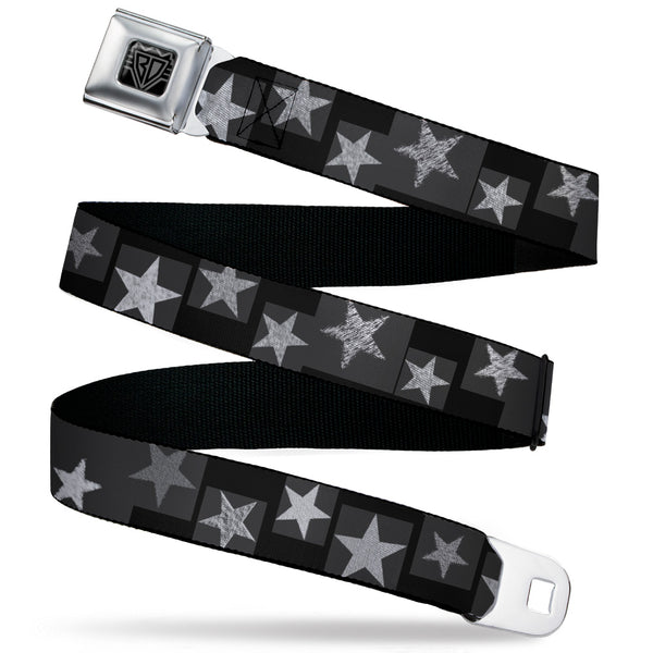 Buckle-Down BD Wings Logo CLOSE-UP Black/Silver Seatbelt Belt - Stars Sketches Black/Grays Webbing