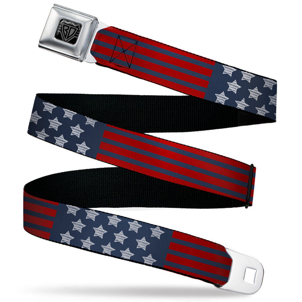 Buckle-Down BD Wings Logo CLOSE-UP Black/Silver Seatbelt Belt - Stars & Stripes2 Blue/White/Red Webbing