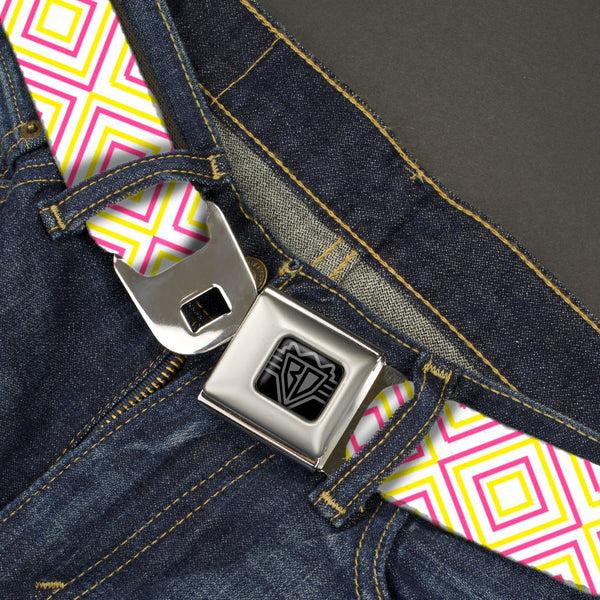 Buckle-Down BD Wings Logo CLOSE-UP Black/Silver Seatbelt Belt - Square Lines White/Fluorescent Orange/Pink/Yellow Webbing