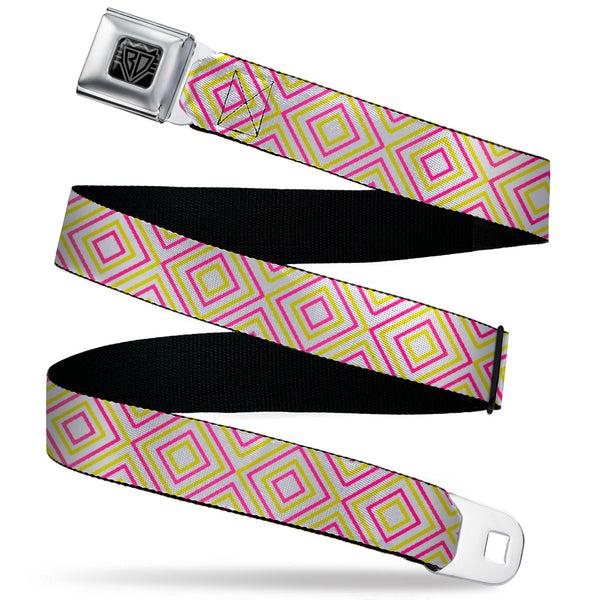 Buckle-Down BD Wings Logo CLOSE-UP Black/Silver Seatbelt Belt - Square Lines White/Fluorescent Orange/Pink/Yellow Webbing