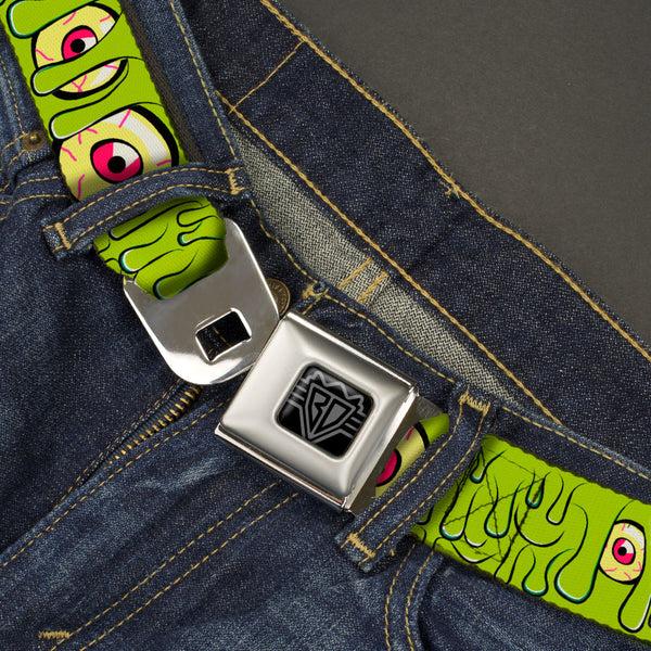 Buckle-Down BD Wings Logo CLOSE-UP Black/Silver Seatbelt Belt - Slimy Eye Balls Green/Black/Yellow/Green Webbing