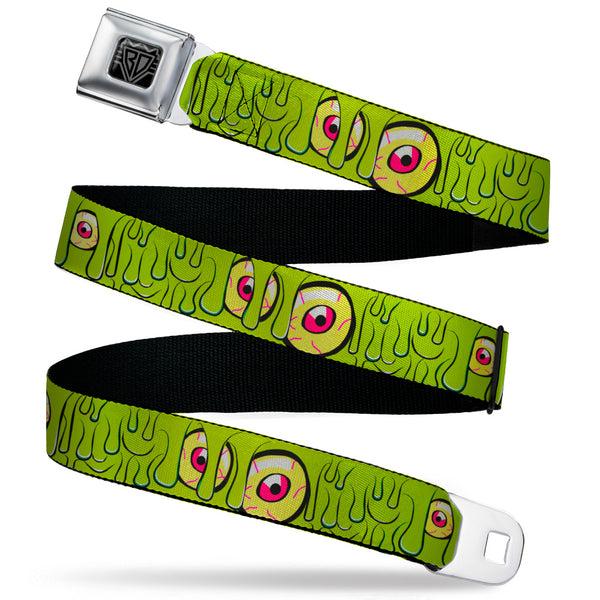 Buckle-Down BD Wings Logo CLOSE-UP Black/Silver Seatbelt Belt - Slimy Eye Balls Green/Black/Yellow/Green Webbing