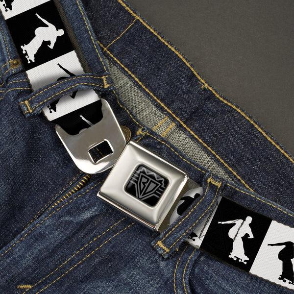 Buckle-Down BD Wings Logo CLOSE-UP Black/Silver Seatbelt Belt - Skater Silhouette Blocks Black/White Webbing