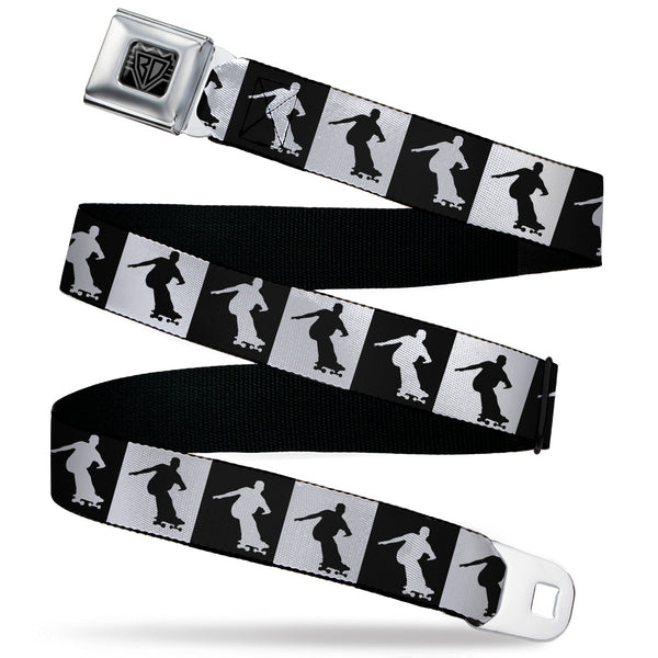Buckle-Down BD Wings Logo CLOSE-UP Black/Silver Seatbelt Belt - Skater Silhouette Blocks Black/White Webbing