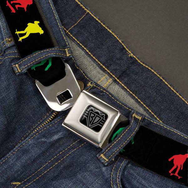 Buckle-Down BD Wings Logo CLOSE-UP Black/Silver Seatbelt Belt - Skater Kickflip Sequence Silhouette Black/Red/Yellow/Green Webbing