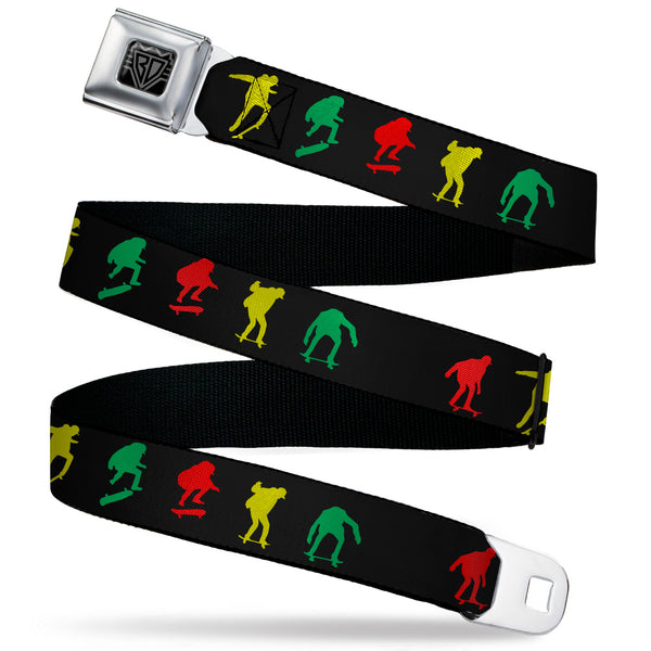 Buckle-Down BD Wings Logo CLOSE-UP Black/Silver Seatbelt Belt - Skater Kickflip Sequence Silhouette Black/Red/Yellow/Green Webbing