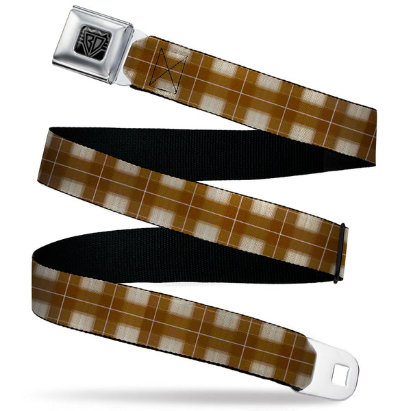 Buckle-Down BD Wings Logo CLOSE-UP Black/Silver Seatbelt Belt - Plaid6 Tans/Brown/White Webbing