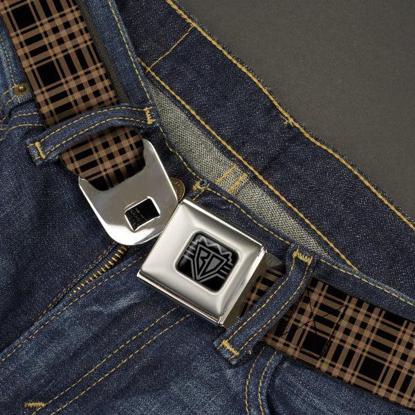 Buckle-Down BD Wings Logo CLOSE-UP Black/Silver Seatbelt Belt - Plaid3 Black/Brown Webbing